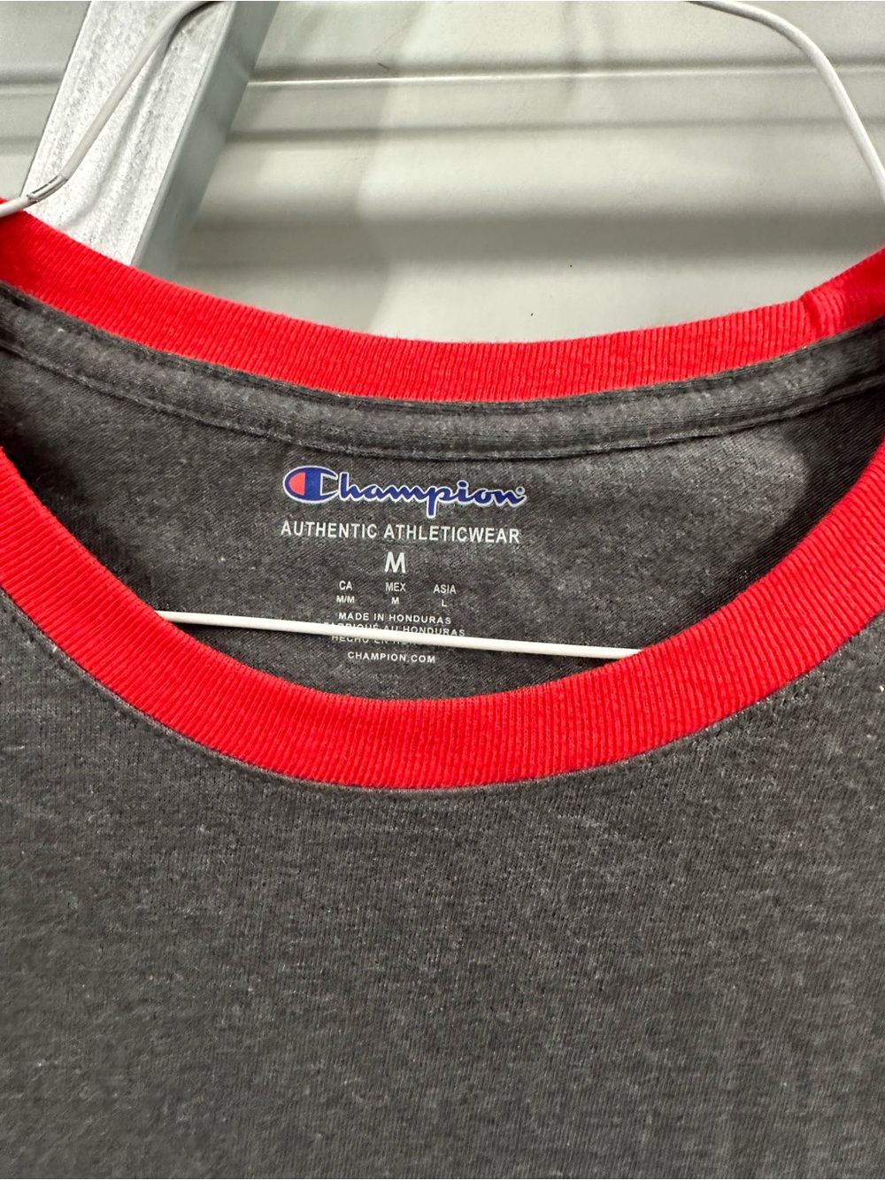Champion Charcoal Gray T-Shirt with Red Ringer Trim - Picture 2 of 2